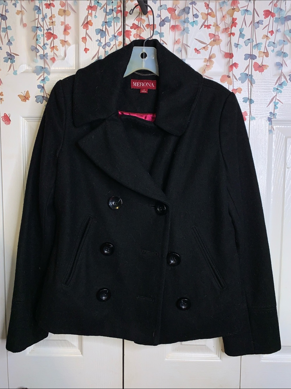 Merona Black Double-Breasted Peacoat with Classic Collar